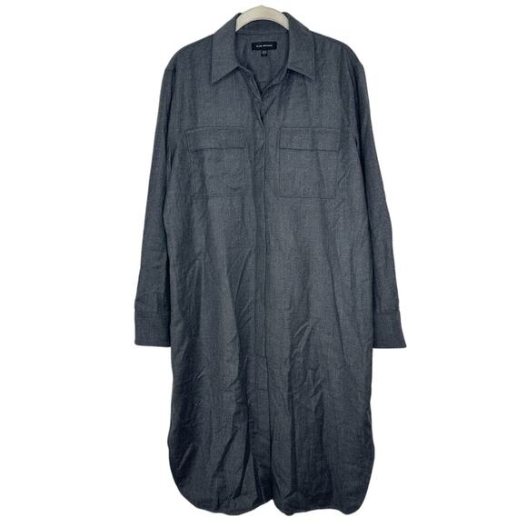 Club Monaco Women’s Gray 100% Wool Button Front Long Sleeve Shirt Dress Sz Large - Picture 1 of 9